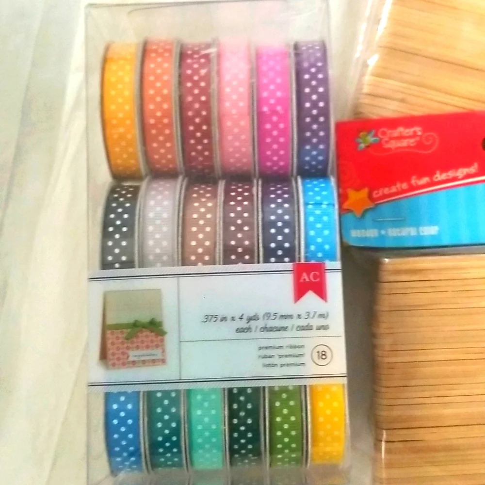 Arts & Craft Bundle Glitter, Buttons, 2 Packs of 100 Craft Sticks & Ribbon